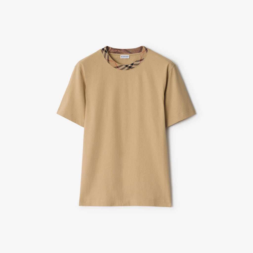 T-SHIRT EN COTON A CARREAUX BEIGE