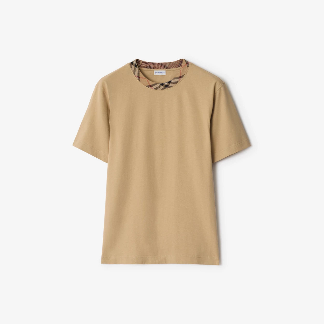 T-SHIRT EN COTON A CARREAUX BEIGE