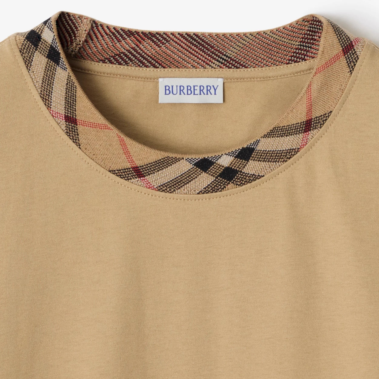 T-SHIRT EN COTON A CARREAUX BEIGE
